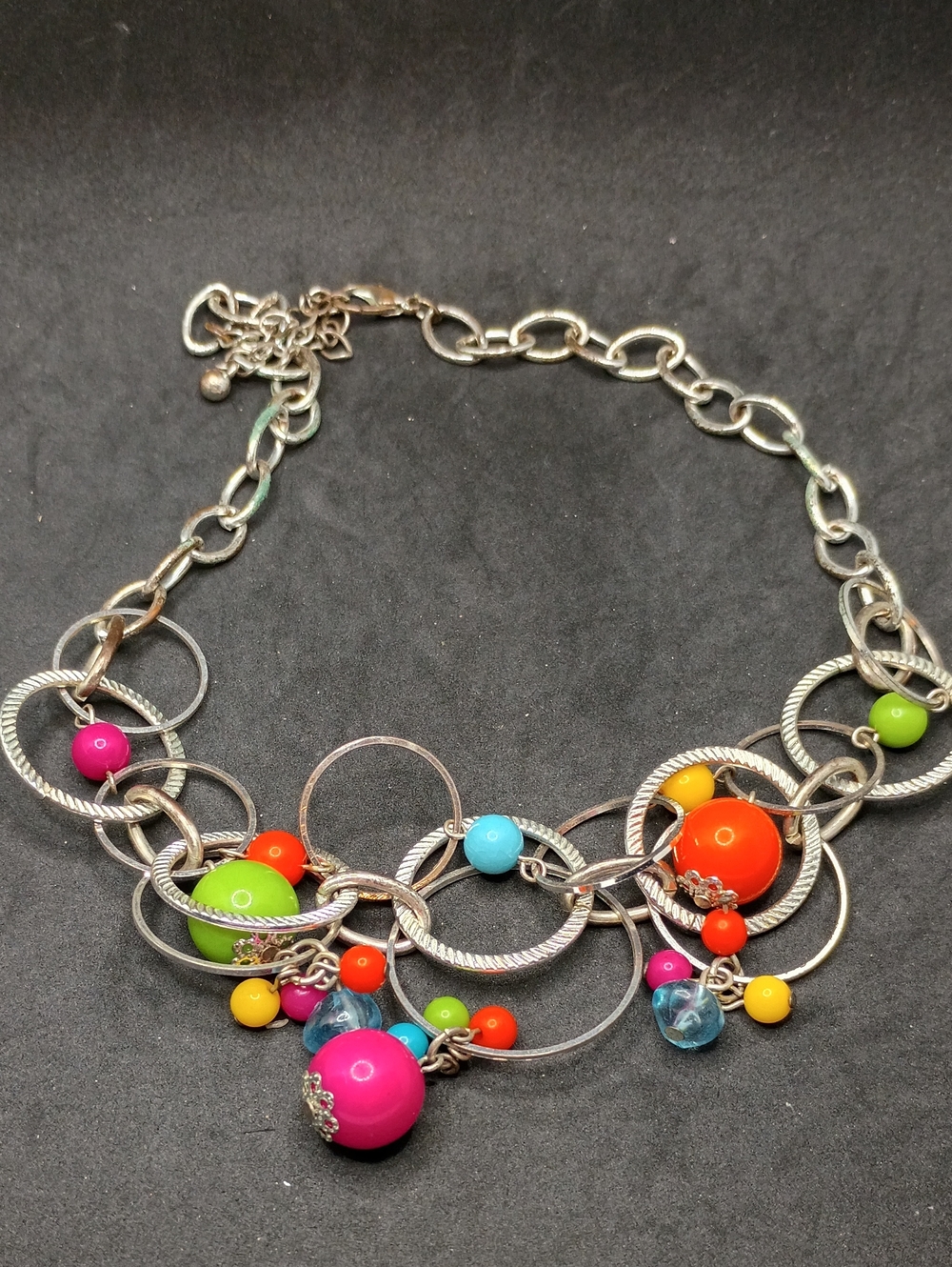 Silver-Tone Multicolor Bead Collar Necklace